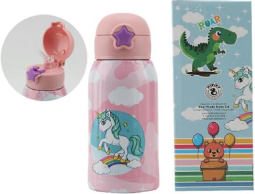 BORRACCIA TERMICA ACCIAIO UNICORNO CANNUCCIA ROSA