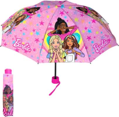 MATTEL OMBRELLO APRI E CHIUDI TASCABILE DA ZAINO BARBIE ARCOBALENO