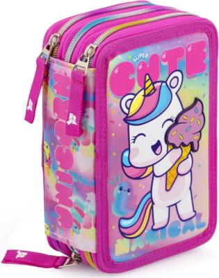 JULIAN ROSS ASTUCCIO 3 ZIP UNICORNO SUPER CUT 45 ACCESSORI, SCOMPARTI ORGANIZZATI CON PASTELLI, PENARELLI