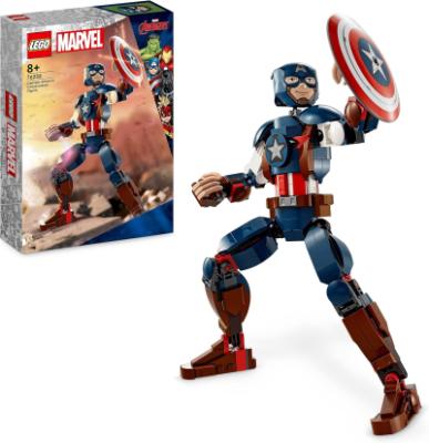 LEGO Marvel Personaggio di Captain America, Giocattolo da Esposizione, Supereroe da Costruire con Scudo, Regalo di Compleanno per Bambini e Bambine da 8 Anni in su, Collezione Avengers