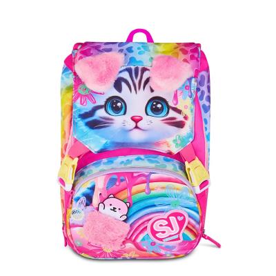 Zaino scuola elementare SEVEN SJ 2025/26 gattino con orecchie pelose,le orecchie si alzano e abbassano con movimento ad aria dimensioni 27×39×16, capienza 24lt, garanzia 4 anni