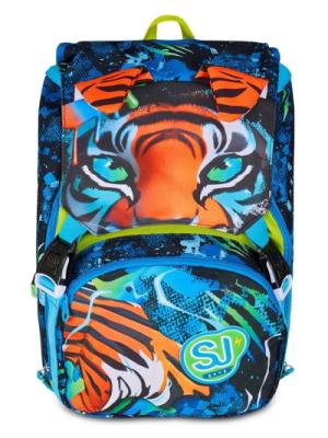Zaino scuola elementare SEVEN SJ 2025/26 tigre con orecchie pelose,le orecchie si alzano e abbassano con movimento ad aria dimensioni 27×39×16, capienza 24lt, garanzia 4 anni
