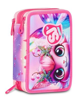 Astuccio Seven SJ 2025/26 gattino fatina led tre zip completo di materiale scolastico