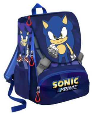 Zaino scuola elementare Sonic prime 2025/26 con stampa in rilievo, fianchetti estensibili,porta borraccia laterale schienale imbottito