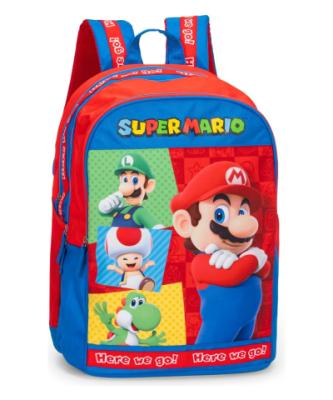 Franco panini Zaino scuola elementare super mario 2025/26 tre cerniere con porta borraccia laterale schienale imbottito