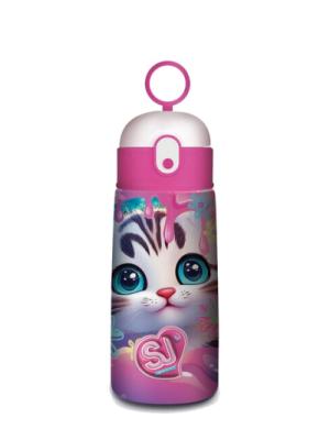 seven SJ borraccia termica accaio inox cannuccia 460 ml gatto multicolor