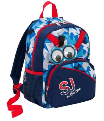 Zainetto SJ Seven Active time azzurro occhi con targhetta per nome,due tasche,con cappuccio copri capo estraibile, tasce laterali per borraccia