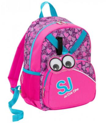 Zainetto SJ Seven Active time rosa con cuori ,occhi con targhetta per nome,due tasche, cappuccio copri capo estraibile
