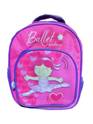 Zainetto ballerina fucsia e viola, con due tasche con cerniera,due tasche laterali porta borraccia
