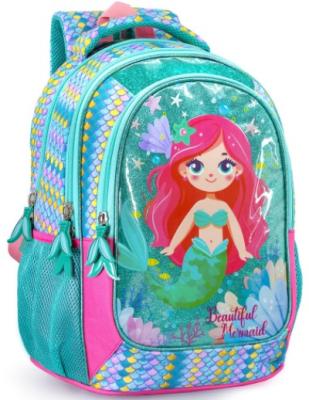 Zaino scuola elementare 2025/26 jullian ross sirena verde smeraldo glitter,con tre cerniere con chiusura a zip, tasche laterali per borraccia, schienale imbottito