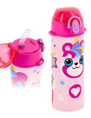 Borraccia termica accaio con cannuccia jullian ross panda unicorno multicolor, chiusura con gancio di sicurezza