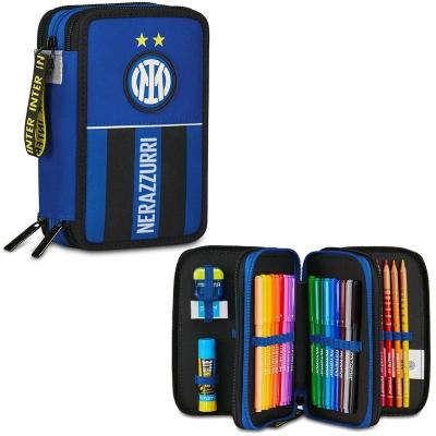 Seven astuccio 3zip ufficiale inter stampa neroazzurro, completo di materiale scolastico