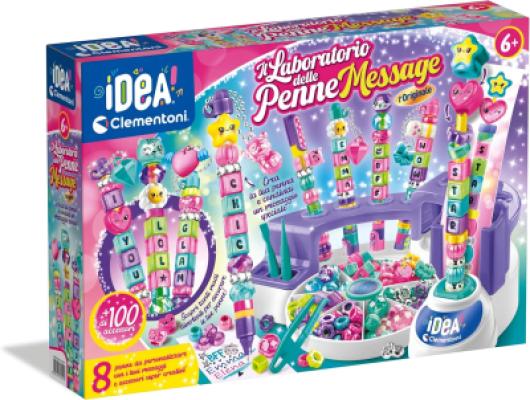 Clementoni Idea - Laboratorio delle Penne Message, Kit Creativo per Bambini 6+ Anni, con 100+ Accessori e 8 Penne Personalizzabili con Lettere e Charms