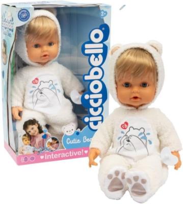 Cicciobello - Cutie Bear Bambola Interattiva Con Funzione Pianto E Tutina Bianca Ad Orsetto, Alta 42 Cm, Smette Di Piangere Con Il Ciuccio, Gioco Educativo Per Bambini 2+