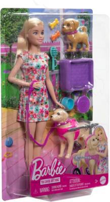 Barbie - Playset con bambola Barbie, 2 cuccioli e tanti accessori per gli animali inclusi, 1 cucciolo in carrozzina rimovibile con ruote funzionanti, giocattolo per bambini, 3+ anni