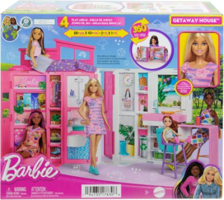 Barbie - Loft Casa Delle Vacanze, Plyaset con Bambola Bionda Inclusa e 4 Aree di Gioco, 11 Accessori e Tante Stanze Arredate, Giocattolo per Bambini, 3+ Anni,