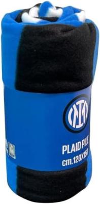 Inter, Plaid In Pile Stampato, 120x150, Coperta in Pile, Nero Azzurro, Prodotto Ufficiale