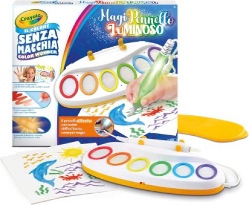 CRAYOLA Color Wonder MagiPennello Luminoso, Magic Light Brush, Set Pittura Senza Macchia, attività Creativa e Regalo per Bambini dai 3 Anni, 25-6000, Versione Italiana