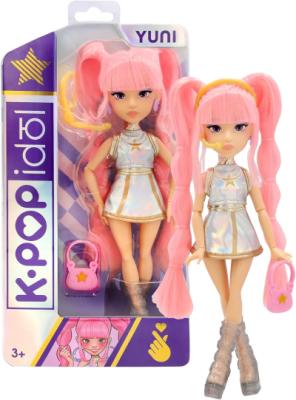 -POP IDOL Bambola Yuni Bambole alla moda Stile K-Pop Moonlight, capelli rosa intrecciati. 3 accessori per creare outfit Età 3+