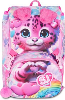 SJ GANG STYLE JAM GANG Zaino Scuola Estensibile Big HEART BUDDY GIRL, Rosa, 24 L, Zip laterali, Orecchie gatto morbide sollevabili, Tasca portaborraccia, Scuola elementare e media, Bambina
