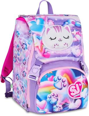 SJ GANG STYLE JAM GANG Zaino Estensibile GLOWCAT, Rosa, 24L, Zip Laterali, Applicazione gattino luminoso che cambia colore al tocco, Tasca frontale, Tasca portaborraccia, Scuola elementare, Bambina