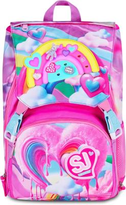 SJ GANG STYLE JAM GANG Zaino Scuola Estensibile JOYFUL PINS GIRL, Rosa, 24L, Zip Laterali, Inserto arcobaleno e pins amovibili, Tasca frontale, Tasca portaborraccia, Scuola elementare, Bambina