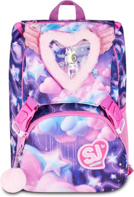 SJ GANG STYLE JAM GANG Zaino Scuola Estensibile Big FLUFFY PINK GIRL, Viola, 24 L, Zip laterali, Applicazioni pelose, Portachiavi astronauta, Tasca portaborraccia, Elementari e medie, Bambina, Ragazza