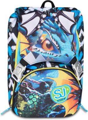 SJ GANG STYLE JAM GANG Zaino Scuola Estensibile Big METAL DRAGON BOY, Blu, 24 L, Zip laterali, ali drago sollevabili, Tasca portaborraccia, Scuola elementare e media, Bambino, Ragazzo