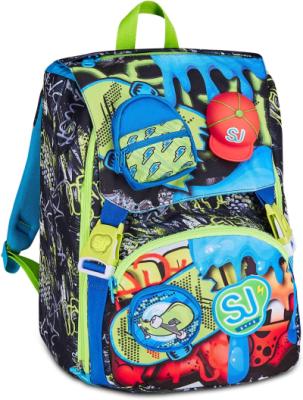 SJ GANG STYLE JAM GANG Zaino Scuola Estensibile SOFT POUCH BOY, Nero, 24L, Zip Laterali, Applicazione cappellino in silicone, Tasca frontale, Tasca portaborraccia, Scuola elementare, Bambino