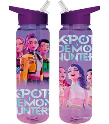 CYPBRANDS-K-Pop Demon Hunters, Huntrix, bottiglia, bottiglia d'acqua, tanica, borraccia da 500 ml, colore viola, prodotto ufficiale